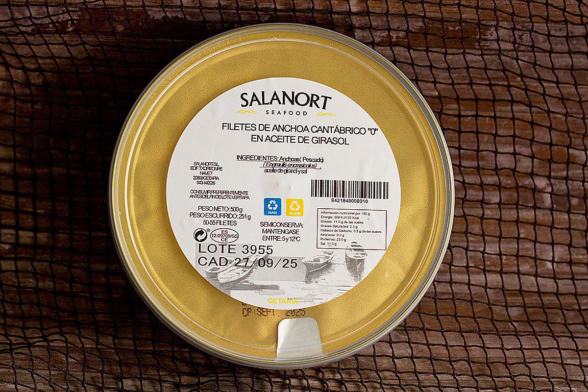 Anchoa del cantábrico "0" aceite de girasol. 50-55 filetes