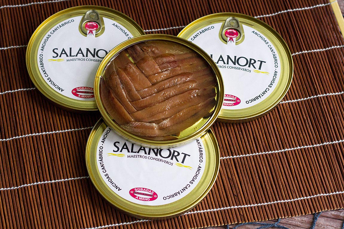 Lote  4 latas de anchoa del Cantábrico Salanort 12-15 filetes 